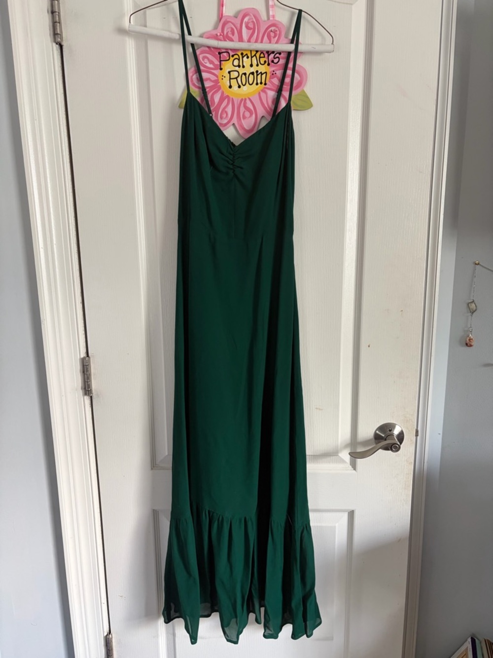 Reformation Emerald Green Slip Dress with Lace Insets